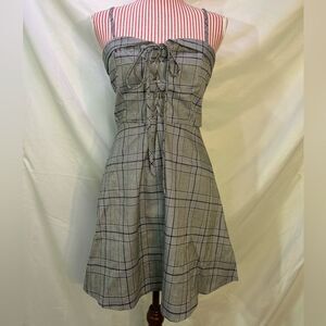 Plaid Academia Dress Gray Coquette Lace Up 90s Clueless Mini TOV LA Sz Medium 40